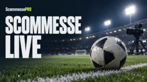 Un pallone sul campo illuminato dai riflettori per la guida alle scommesse live.