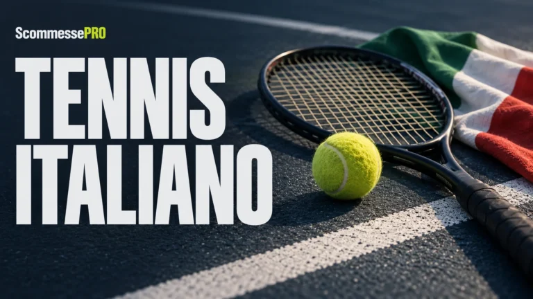 Racchetta, pallina e telo tricolore per la guida al tennis italiano.